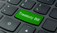 Business Concept: Close-up The Treasury Bill Button On The Keyboard And Have Lime, Green Color Button Isolate Black Keyboard