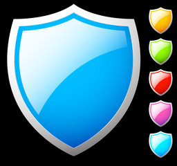 Poster - Set of shield shapes, icons in 6 colors