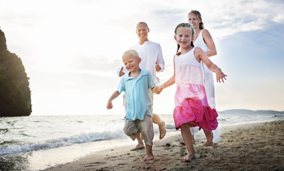 Canvas Print - Family Running Playful Vacation Travel Holiday Concept