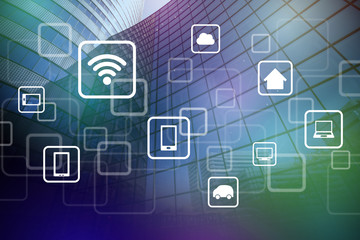Poster - smart building and wireless communication network, internet of things(IoT), abstract image visual