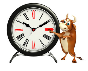 Poster - fun  Bull cartoon character with clock