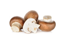 Uncooked Swiss Champignon Brown Mushroom On White Background