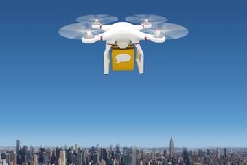 Poster - Composite image of digital image of a drone holding a cube