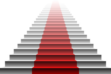 3d image of red carpet on white stair. stairs red