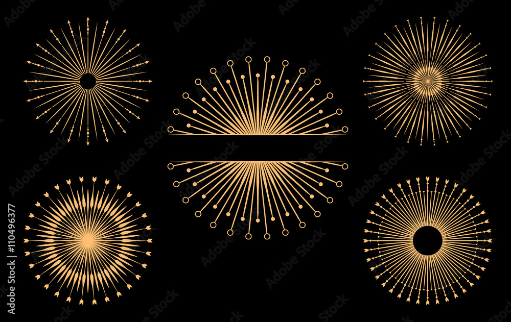 Hand drawn vector design elements. Set of bursting rays. Vintage Stock ...