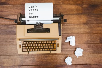 Poster - Composite image of Don't worry be happy message on a white backg