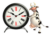 Fototapeta  - fun Cow cartoon character with clock