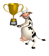 Sticker - Cow cartoon character with winning cup