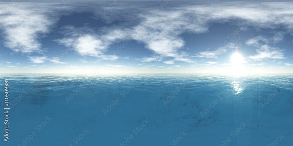 HDRI, High resolution map. the sun in the clouds over the sea - obrazy, fototapety, plakaty 