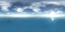 HDRI, High Resolution Map. The Sun In The Clouds Over The Sea