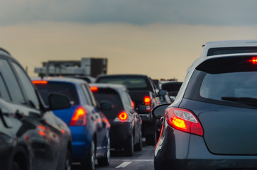 traffic jam with row of cars on expressway