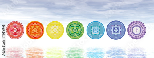 Photo  Seven chakra symbols line - 3D render