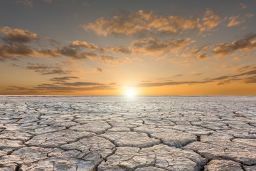 Wall Mural - Soil drought cracked landscape sunset