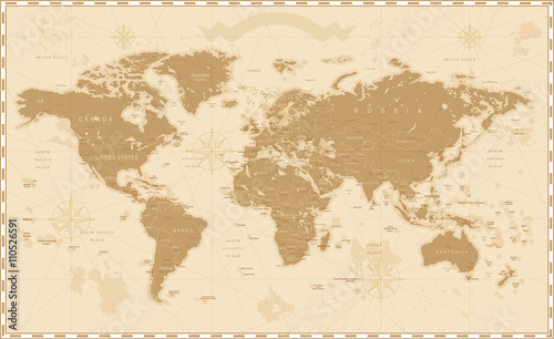 Fototapeta na szkło Mapa świata w stylu retro Vintage stary