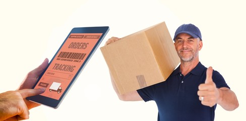 Sticker - Composite image of man using tablet pc