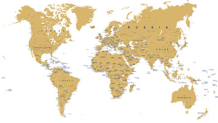  Golden World Map - borders, countries, cities and globes - illustration


Highly detailed vector illustration of world map.