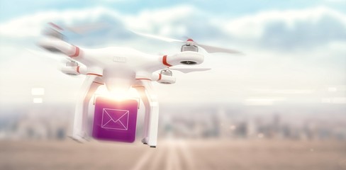Poster - Composite image of digital image of a drone holding a cube