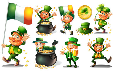 Wall Mural - Leprechaun and gold in pot