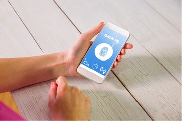 Poster - Composite image of woman using smartphone