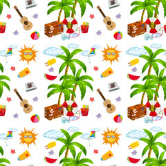 Poster - Seamless summer objects and coconut tree