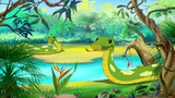 Fototapeta Dinusie - Green Anaconda in the Amazon River