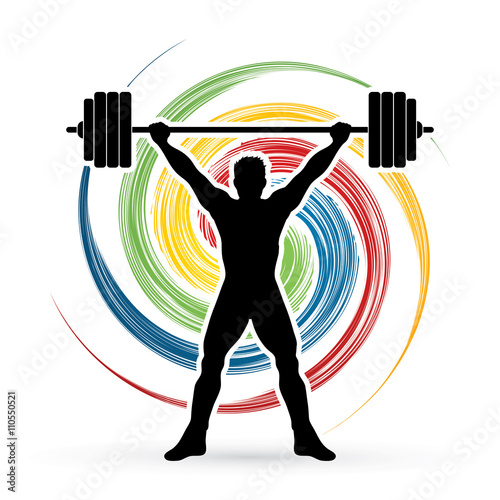 Obraz w ramie Weight Lifting silhouette, designed on spin wheel background graphic vector.