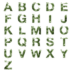 Collection of A-Z alphabet letter double exposure with dark gree