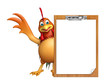 Chicken cartoon character with exam pad