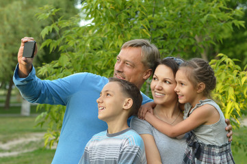 Wall Mural - family taking selfie in park