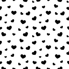 Wall Mural - Black big and small hearts. Seamless pattern on white background. Fashion graphics design. Stylish Valentine day print concept for fabric, background, wallpaper, other print production. Vector