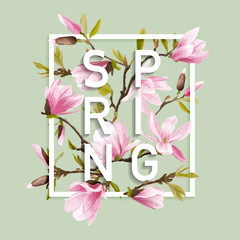 Wall Mural - Floral Spring Graphic Design - with Magnolia Flowers - for t-shirt