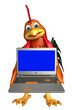 fun Chicken cartoon character with laptop