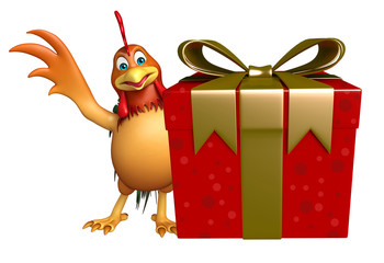 cute Chicken cartoon character with gift box