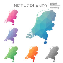 Poster - Set of vector polygonal Netherlands maps. Bright gradient map of country in low poly style. Multicolored Netherlands map in geometric style for your infographics.