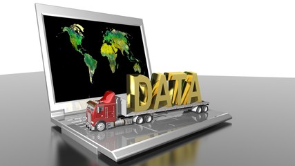 Poster - Data brought by a truck on laptop PC - 3D Rendering