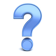Poster - Blue question mark isolated over white background with reflection and shadow. 3D rendering.
