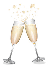Champagne Flutes Clinking With Bubbles