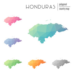 Poster - Set of vector polygonal Honduras maps. Bright gradient map of country in low poly style. Multicolored Honduras map in geometric style for your infographics.