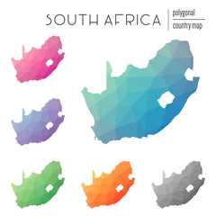 Poster - Set of vector polygonal South Africa maps. Bright gradient map of country in low poly style. Multicolored South Africa map in geometric style for your infographics.