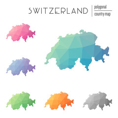 Poster - Set of vector polygonal Switzerland maps. Bright gradient map of country in low poly style. Multicolored Switzerland map in geometric style for your infographics.