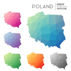 Poster - Set of vector polygonal Poland maps. Bright gradient map of country in low poly style. Multicolored Poland map in geometric style for your infographics.
