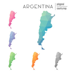 Poster - Set of vector polygonal Argentina maps. Bright gradient map of country in low poly style. Multicolored Argentina map in geometric style for your infographics.