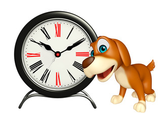 Poster - cute Dog cartoon character  with clock