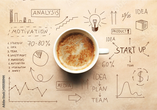 Fotografía Cup of coffee and drawing business strategy