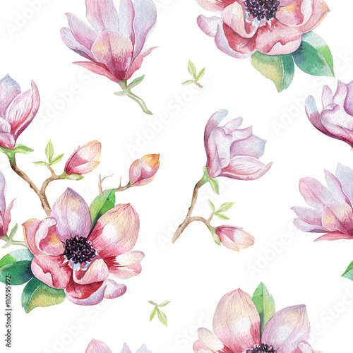 akwarela-bez-szwu-tapety-z-kwiatow-magnolii-lisci