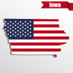 Aufkleber - Iowa State map with US flag inside and ribbon