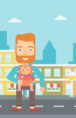 Poster - Man holding baby in sling.