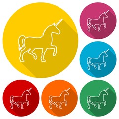 Poster - Silhouette of Unicorn Horse line icons set with long shadow