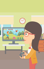 Poster - Woman playing video game.