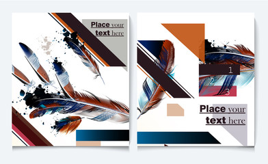 Poster - Backgrounds set with feathers in realistic style